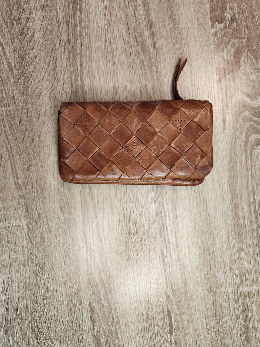 Woven Leather Zip Wallet - Brown